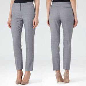 REISS Nicola Checked Slim-Fit Trousers Pant Wool Blend Light Bluish Gray Size 6